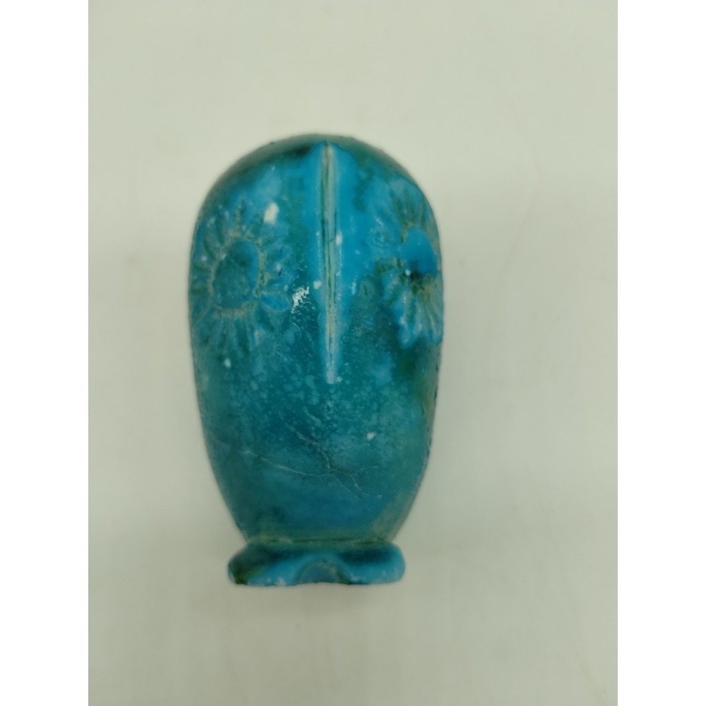 MCM Carved Blue Green Decorative Stone Owl 3.25" Tall Figurine Paperweight